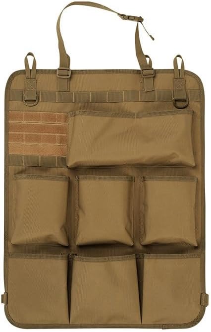 Tactical Universal Car Front Seat Back Organizer 18 x 23 Inch Seat Back Organiser with 7 Storage Pouch, with Molle System - for Camping, Travel,Huntting (Black)