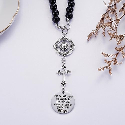 Ralukiia Cross Car Charm, for He Will Order His Angels to Protect You Wherever You Will Go, Rear View Mirror Car Charm, Psalm 91:11, Bible Verse, Religious Gifts for Women
