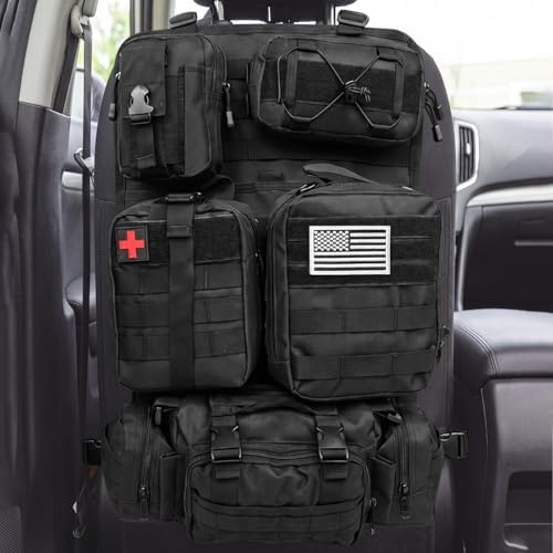 Tactical Seat Back Organizer, Molle Seat Back Organizer Panel With 5 Detachable Multi-Purpose Molle Pouch Fits Car Truck SUV Ford Jeep