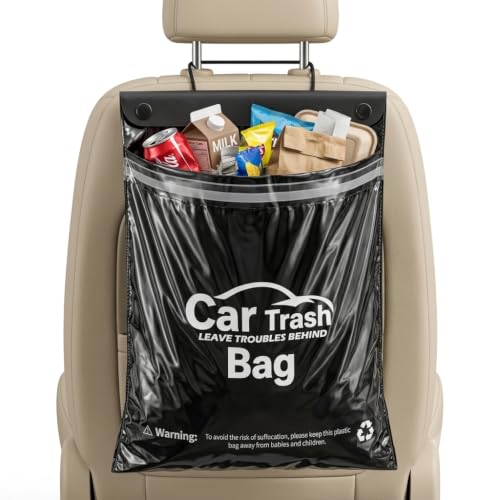 50 Count Recycled Disposable Car Trash Bags Hanging Leakproof Garbage Bags 2 Gallon Heavy Duty Alternative to Bulky Car Trash Can Leakproof Smellproof Stick-On for Car SUV Truck Travel