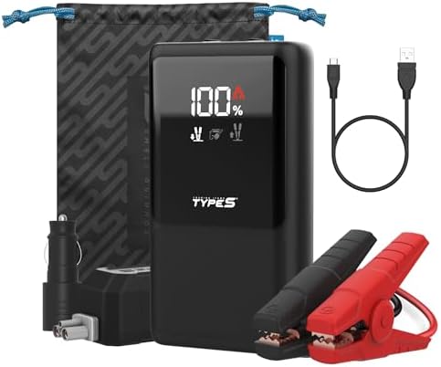 Type S Dynamic Classic DC10 Car Battery Jump Starter Portable Power Bank 500A Jump Starter Battery Pack for 6L Gas Engines / 4L Diesel with USB-C USB-A Outputs, incl Jumper Cable