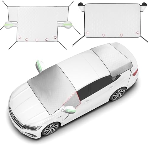2 Piece Car Windshield Sunshade Set, Front & Rear Window Sun Shade with Magnetic Edges and Side Mirror Covers, Foldable Sun Visor, Blocks UV Rays and Keeps Car Cool(Unobstructed Rearview,Silver)