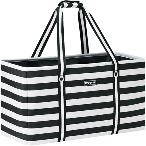 Stand Up Extra Large Utility Tote Bag, Foldable Reusable Grocery Bags with Metal Wire Frame & Reinforced Bottom Board, Large Utility Tote for Shopping, Car Trunk, Beach Bag(Black)