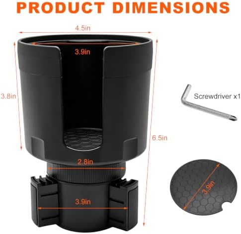 Car Cup Holder Extender, Expandable Auto Cup Holder Adapter with Adjustable Base & Rubber Pad, Waterproof Vehicle Bottle Holders Expander Fits Most Bottles, Car Accessories