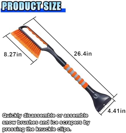 26.4" Ice Scraper and Snow Brush for Car Windshield, 2 in 1 Winter Detachable Window Deicer with Foam Grip, Snow and Ice Removal Tool Accessories for Car, SUV, Truck (Orange)