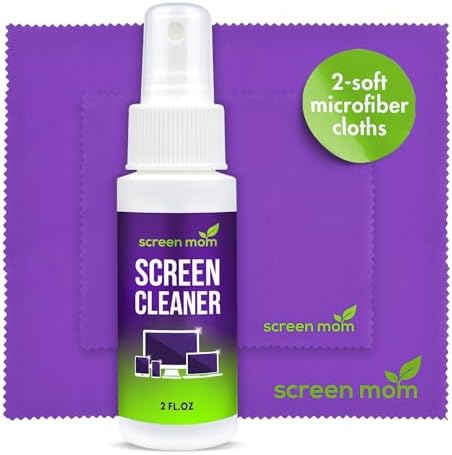 Screen Cleaner Spray and 2 Microfiber Cloths - 2oz Bottle by Screen Mom-Screen Cleaner Spray and Wipe for TV, Computer, Phone, iPad, Car Screen Cleaning Kit Electronic Cleaner Spray