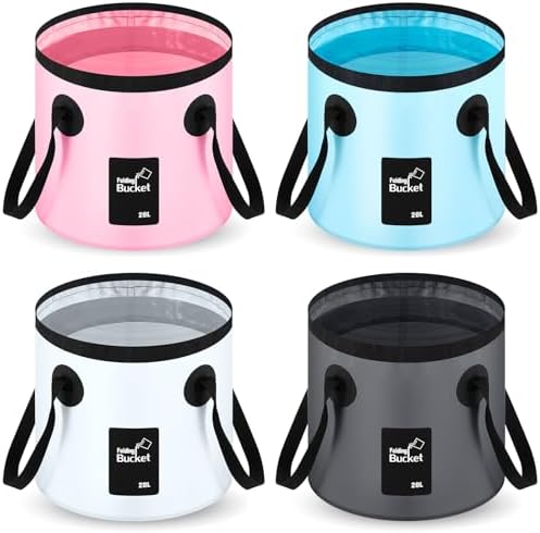 Tessco for you 4 Pack 5 Gallon Collapsible Bucket with Handle Portable Folding Bucket Collapsible Camping Sink Water Container for Hiking Fishing Beach Car Washing