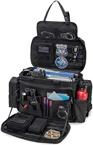 Trunab Patrol Bag Police Gear Car Front Seat Organizer for Law Enforcement Military Duty Bag with 15.6” Laptop Sleeve, Cups Holder, MOLLE Strips, Fits Vehicle Passenger Seat