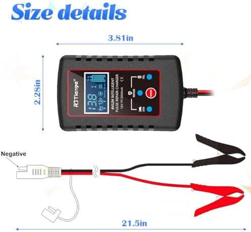 zipelo Car Battery Charger, 6V 12V Automatic Smart Trickle Battery Charger, Intelligent Pulse Repair Charger with ASE Adapter Cable, Battery Desulfator for Motorcycle Lawn Mower Marine