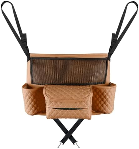 Car Organizer, Leather Large Capacity Car Purse Holder for Front Seat, Seat Back Net Bag Double-sided Tissue Storage Handbag Holder Car Accessories (Brown)