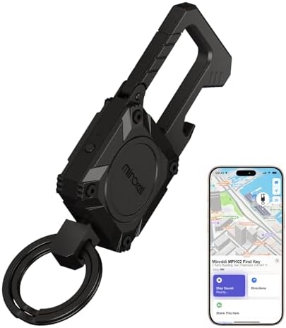 Miroddi Keychain Tracker, Men's Key Chain Works with Find My(iOS Only), Heavy Duty Keychain Carabiner Bottle Opener, Car Key Chains with Finder, Anti-lost Keyrings Tracker, Rechargeable, Black
