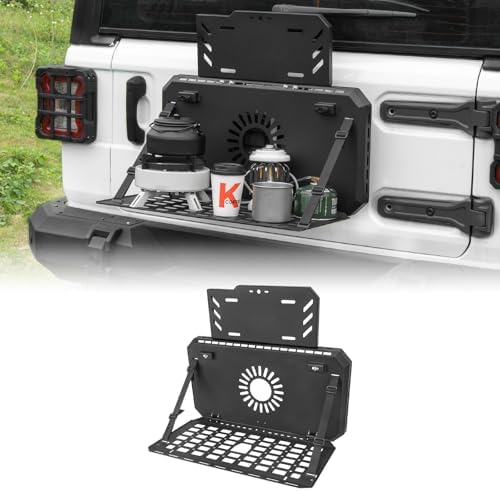 Spare Tire MOLLE Panel Modular Storage System for Jeep Wrangler JL JK & Ford Bronco (Excludes Sport Models), Heavy-Duty Metal Foldable Tailgate Table, Car Storage Organizer Panel Accessories