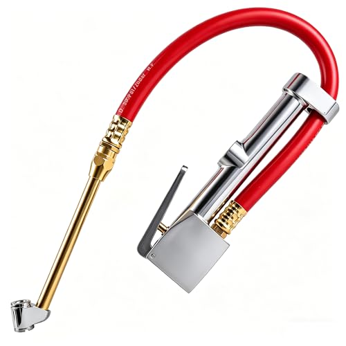 Heavy Duty Tire Inflator with Pressure Gauge 10-160 PSI, 1/4" NPT Dual Head Chuck, 15" Kink-Resistant Rubber Air Hose Compatible with Car, Truck, Motorcycle, ATV, SUV