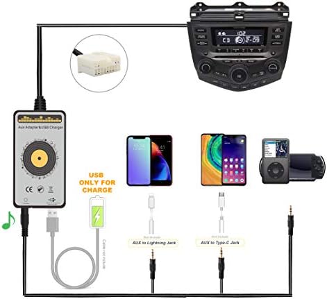 Car Audio AUX Input Adapter with 5V USB Charging Port for Honda