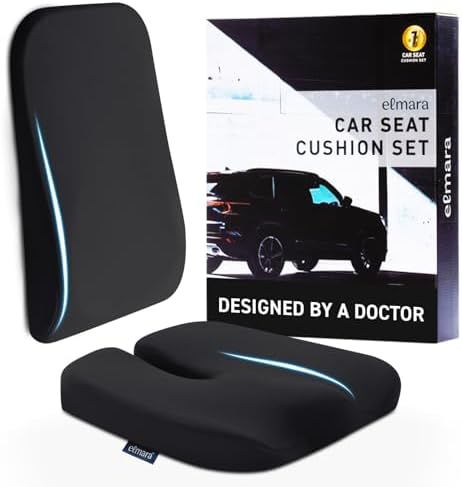 Elmara Doctor-Designed Car Seat Cushions for Driving – Car Seat Back Support, Driver Seat Cushion and Back Cushion for Car, Pillow for Driving Seat – The Ultimate Comfort Solution for Cars (Black)