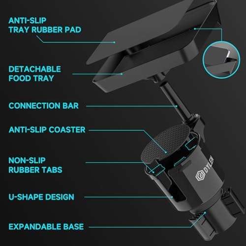 DYLEN Car Cup Holder Tray, Cup Holder Expander Adapter for Car, 9.5” Detachable Car Food Tray Table for Eating, Road Trip Essentials Fits Yeti, Hydro Flask 16-46 oz