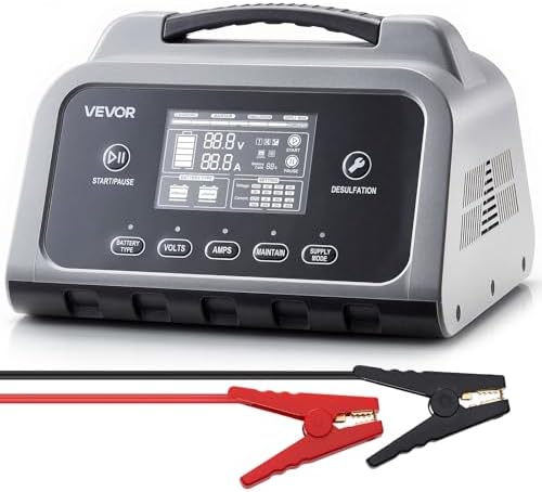 VEVOR Smart Battery Charger, 16A, 6V 12V 24V 36V 48V 60V 72V Lithium LiFePO4 Lead-Acid (Gel/AGM) Car Battery Charger, with LCD Display, Trickle Charging Maintainer Desulfator, for Car Boat Motorcycle