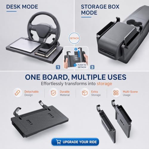 Steering Wheel Tray, 2-in-1 Car Desk with Dual Seat Organizers 