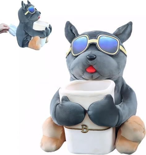 Multifunctional Deluxe Trash Can and Storage Box, Cute Tissue Box, Creative Animal Cartoon Decorative Organizer for Car and Home, Dog, Grey