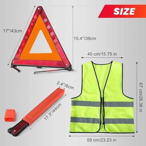 DASBET 2 Pack Emergency Warning Triangles with 1 Pack Reflective Vest