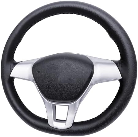 Carodi Leather Steering Wheel Cover, Breathable Non-Slip Design, Soft and Comfortable Feeling, Universal 15 Inch Auto Car Steering Wheel Stitch on Wrap(Size M, Black)