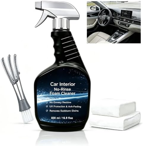 Car Interior Cleaner, 16.9oz Vehicle Interior Cleaner for Tough Stains | Multifunctional Auto Detailing Cleaner with Brush & Towel, Car Cleaner for Car Seats, Carpet, Upholstery, & Leather