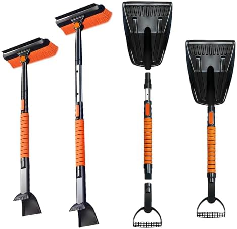 car Snow Shovel, 26-34 Inch 5-in-1 Extendable Snow Brush Ice Scraper, Foldable Shovel with Broom for Vehicle Truck SUV Winter Cleaning, Portable Orange Tool by Zilonmzena