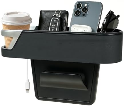 Yinova 2 Pack Car Seat Gap Organizer with Cup Holder, PU Leather Car Storage Box, Fill Gap & Stop Dropping, Driver & Passenger Side, Easy Install, Fits Most Vehicles