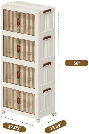 Collapsible Storage Bins with Lids - Stackable Plastic Closet Organizers for Clothes, and Home Organization White (4-rack, 17 Gal/rack)