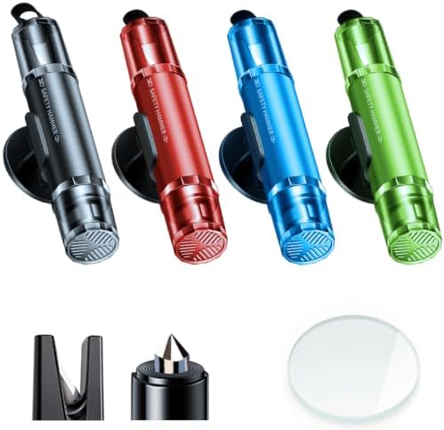 Spring Loaded Window Punch, Glass Breaker and Seatbelt Cutter, 4Pcs