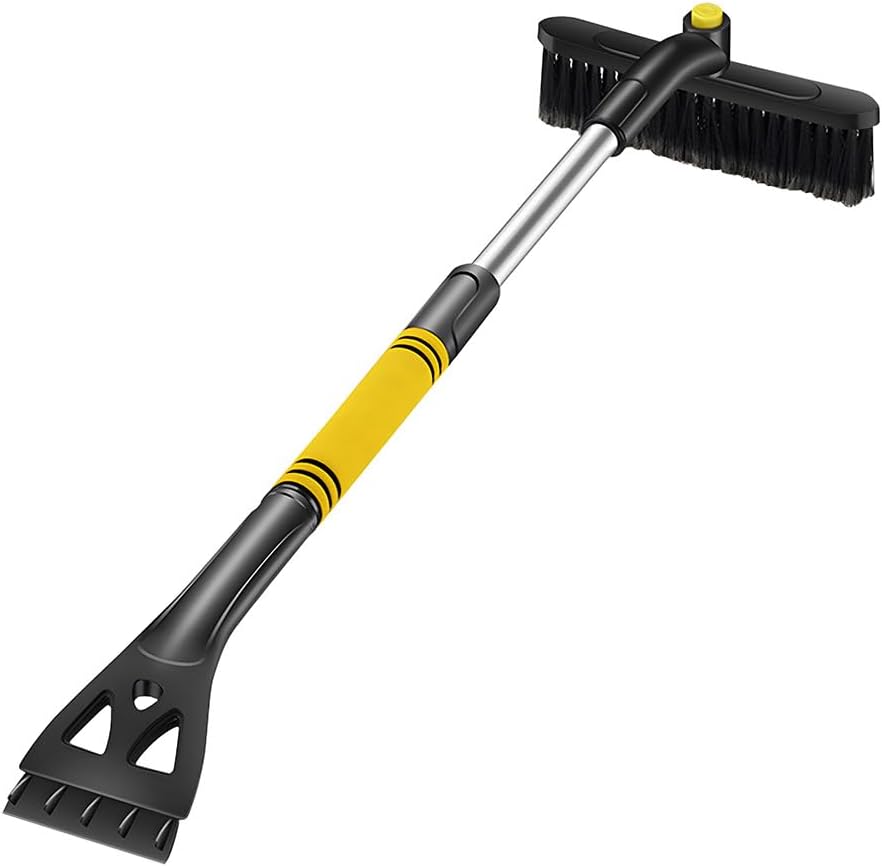 Ohleats 31.5" Ice Scraper and Extendable Snow Brush, 360° Pivoting Snow Brush Head with Foam Grip, Detachable Ice Scraper with Soft Bristle Head for Car Truck SUV Window Windshield (Orange)