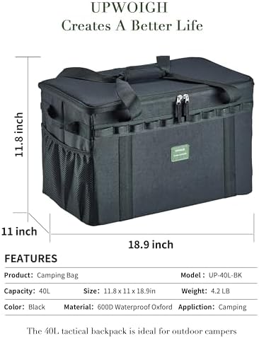 UPWOIGH 40L Heavy Duty Camping Storage Bag with Dividers, Black
