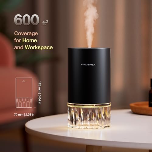 Airversa Waterless Essential Oil Diffuser for Home Room Desk Car Air Freshener Diffuser, Up to 600 sq ft, Battery Operated, Mist Level and Timer Settings, 100mL Capacity, Cold Air, RD1 Black