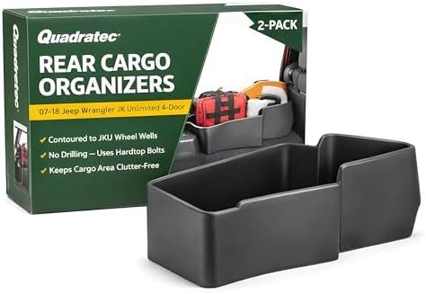 Quadratec Rear Wheel Well Storage Organizer Bin, 2-Piece Set for Left & Right Side - Fits Jeep Wrangler JK Unlimited 4-Door 2007-2018 - Interior Jeep Wrangler Accessories - Cargo Area Storage Box