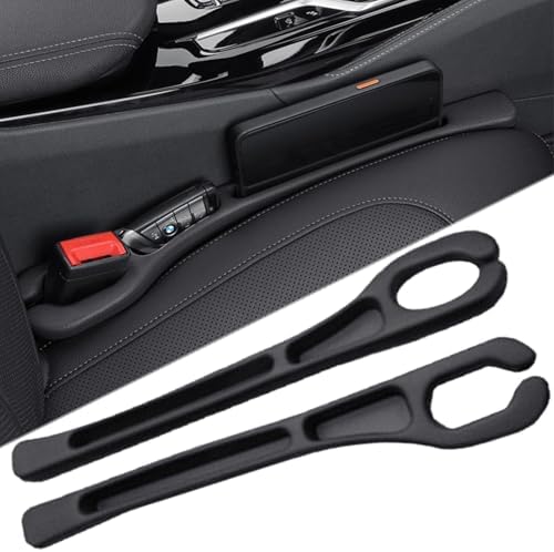 Car Seat Gap Filler Plug Strip 2 Pack, No-Drop Carseat Side Gap Filler Organizer Catcher with Dual Storage & Seatbelt Slot,Universal Fit Fill The Gap Between Seats & Console for Car SUV Truck, Black