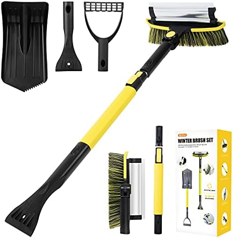Ice Scraper and Snow Shovel, 5 in 1 Snow Brush for Car Windshield, 29.9" to 37.5" Extendable Snow Scraper for Car Auto SUV Truck