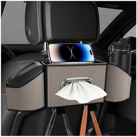 Car Backseat Organizer, 7-In-1 Multifunctional Car Headrest Storage Box with Hook Phone Holder & Cup Holder, Vehicle Hanging Seat Back Organizer for Hold Phone Snacks Drinks (Gray)
