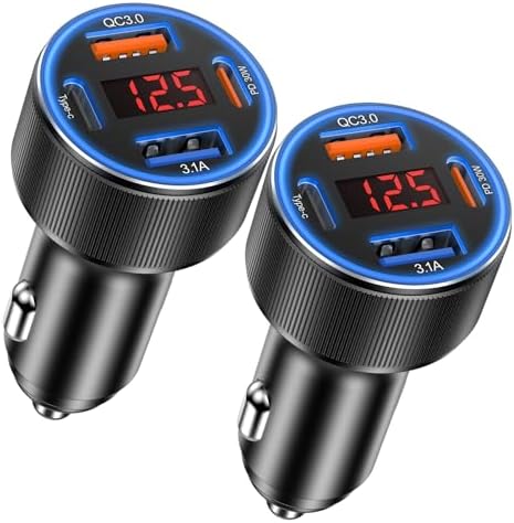 Car Charger USB C with Voltmeter, 4 Ports Cigarette Lighter USB Charger