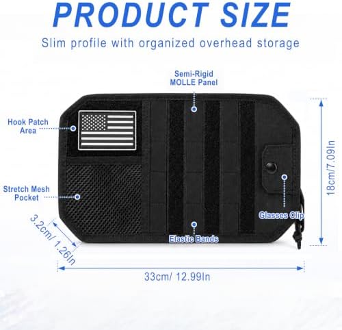 Molle Panel Car Sun Visor Organizer, Zipper Storage Pouch & Glasses Clip