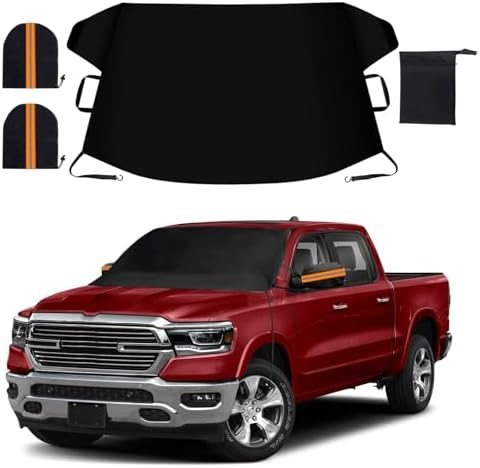 Windshield Cover for Ice and Snow, Thicken Extra Large Size Car Windshield Snow Cover with Side Mirrors Cover, Winter Windshield Covers Windproof Covers Fits Most SUVs Trucks (82.8"x 47")