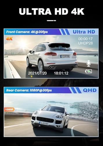 JOMISE Dash Cam Front and Rear 4K+1080P, 3" LCD, Starvis Sensor, Built-in GPS, WDR, Night Vision, Dash Camera for Cars with WiFi, Parking Mode, 32GB Card, Reliable Dashcam for Safety Recording