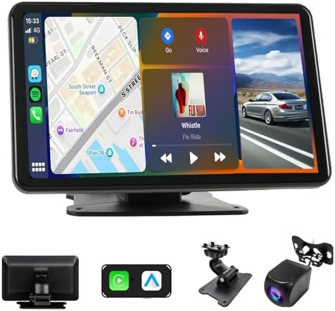 Haudio Portable Wireless Carplay Car Stereo, 7 inch HD Touchscreen for All Vehicles,with Apple CarPlay & Android Auto with Backup Camera/Mirror Link/Voice Control/Bluetooth/GPS/AUX/FM Satellite Radio