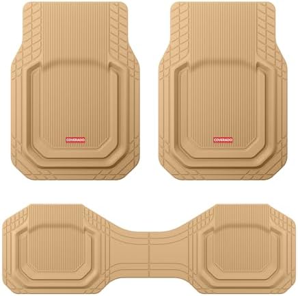 Coverado Heavy Rubber Floor Mats, Waterproof All Weather Auto Mats, Trim to Fit for Cars SUVs Trucks Van, Universal Liner, All Beige