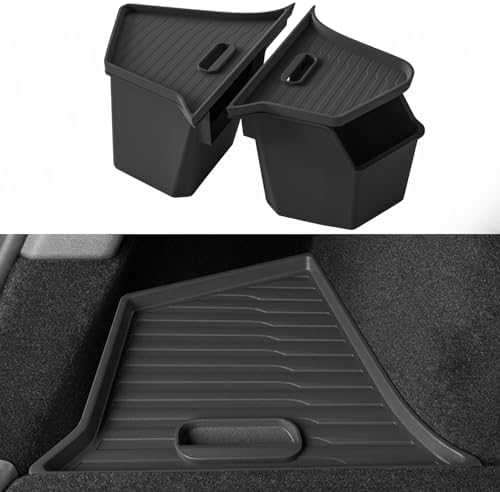 2025 2026 Model Y Juniper Rear Trunk Storage Bins with Lids 2PCS Rear Trunk Storage Box for Refresh Model Y TPE Waterproof Trunk Organizer for Model Y Juniper Interior Accessories