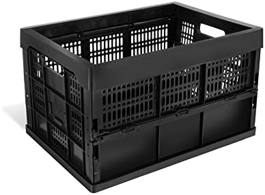 52L Collapsible Heavy Duty Storage Bin/Container, Stackable Folding Plastic Bin, Grated Wall, Utility (1, Square, 52, Liters)