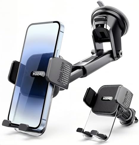 [2026 Upgraded Military-Grade Car Phone Holder Mount — Ultra-Stable Clamp Grip, 3-in-1 Dashboard/Windshield/Air Vent, One-Button Release — Heavy Duty Universal for iPhone & All Smartphones