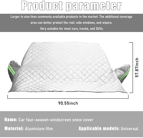 Ohleats Car Windshield Snow Cover, Thickened Windscreen Snow Ice Cover with Side Mirror Cover, Windproof Winter Frost Protector with Storage Bag for Auto SUV Truck, Car Accessories
