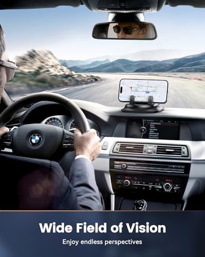 360 Degree Rotation Dashboard Phone Holder for Car, Anti-Slip Grips & One-Hand Operation Car Cell Phone Mount with Adjustable Spring Clip, Compatible with iPhone Samsung All Smartphones