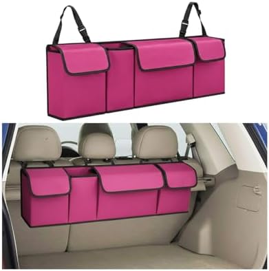 Car Trunk Organizer, Multi Compartment Foldable Sturdy Vehicle Backseat Hanging Storage Organization with Lid, Automotive Interior Storage Bag, Universal for SUV RV Truck (Purple)
