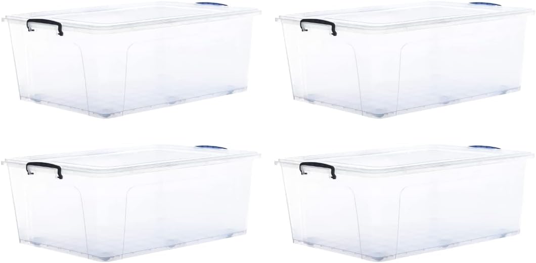 Superio Storage Bins with Lids, Clear Plastic Containers for Organizing, Stackable Totes, BPA Free, Odor Free, Organizer Boxes for Home, and Dorm, 35 Quart (4 Pack, 20.25"x14"x10.5")